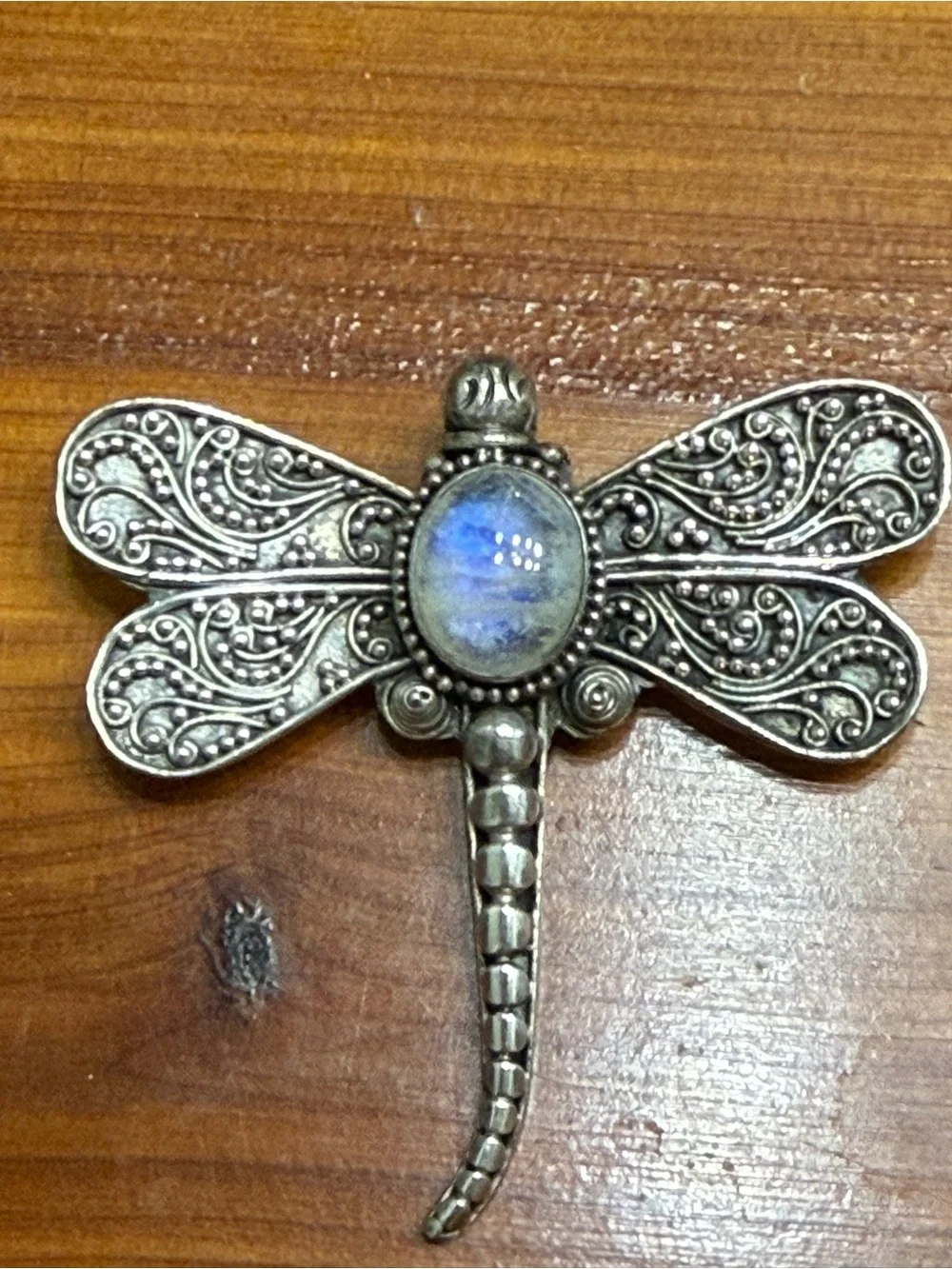 Sterling Silver 925 Rainbow Moonstone Pin Brooch 13.25 Grams
